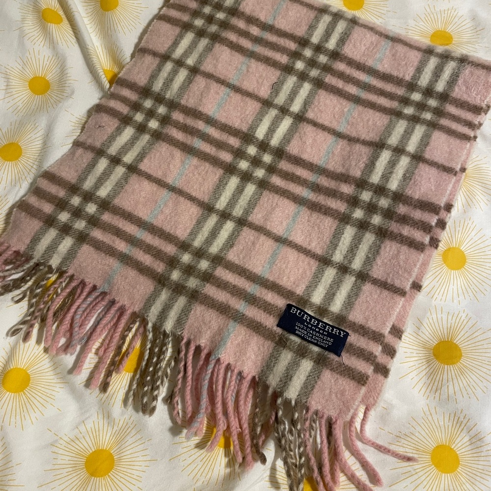 Burberry Pink Plaid Scarf Cashmere